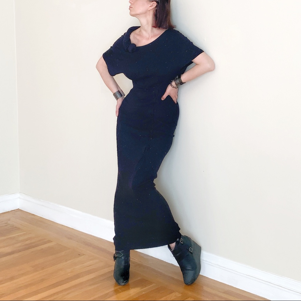 All Saints Maxi Black Sweater Knit Dress W/ Speckle